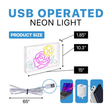 Crowd Of Roses Contemporary Glam Acrylic Box USB Operated LED Neon Light - JONATHAN Y